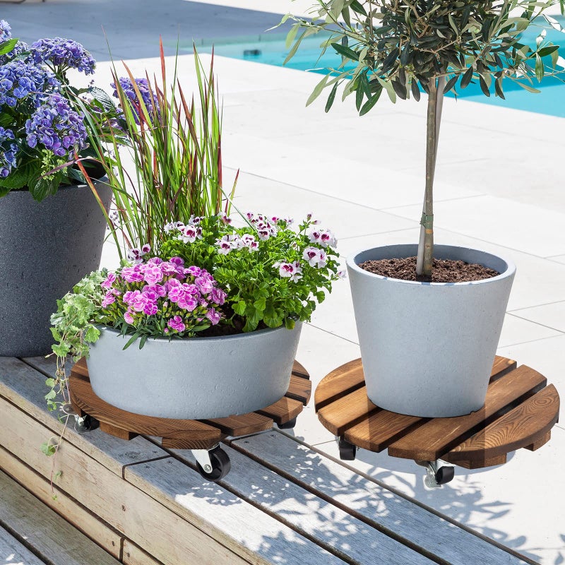 Yangbaga 2pack Plant Caddy 12â€™â€™Wood Duty Rolling Plant Stand with 2 360Â° Lockable Caster Wheels,Indoor Outdoor on Roller Patio/Flower Pot/Succulent Pots - Image 5